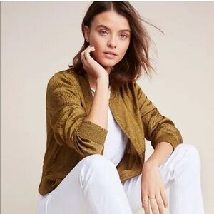 Anthropologie Maeve Olive Green Bomber Jacket